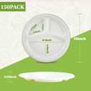 ECOLipak 150 Pack Compostable 3 Compartment Plates, 10 inch Heavy-Duty Disposable Biodegradable Sugarcane Bagasse Paper Plates for Party Dinner