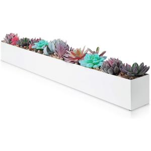 DR&Co Modern Rectangle Planter Box - 32" Metal Planter Ideal for Long Succulent, Rectangular Box for Table or Window Sill, Trough for Indoor Window, White