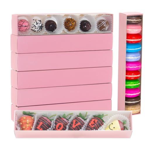 NEKSUNBAK 50 Pack 12x2.25x2 Inch Long Boxes with Sleeves Window for Chocolate Covered Strawberries, Truffle Chocolate,Cookies,Dessert,Cake Pops & Macaron boxes