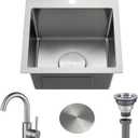 Bar Sink 15 Inch Drop in Bar Sinks Modern Stainless Steel Small Kitchen Sinks Single Bowl RV Sink with Faucet Combo (15" x 15" x 8.3")