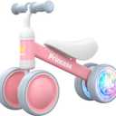 BEKILOLE 1 Year Old Girl Gifts Baby Balance Bike 1st Birthday Girl Gift with LED Light Up Wheels for 12-24 Months Toddlers - ASTM Certified 2-Minute Assembly Pink First Ride On Training Toy