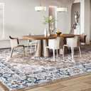 Lessymo 8 x 10 Area Rugs for Living Room- Machine Washable Area Rugs Boho Faux Wool Low Pile Area Rug for Bedroom, Floral Medallion Vintage Rugs with Non-Slip Rubber, Kid & Pet Friendly, Brown Beige