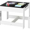 VEVOR Kids Table and Chair Set, 3 in 1 Wooden Kids Table with Storage Drawer, Toddler Activity Play Desk with 2 in 1 Detachable Tabletop, Children Table for Art, Eating, Reading, Learning, Gray