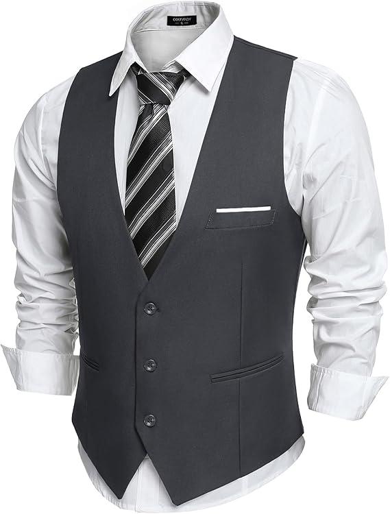 COOFANDY Men's Suit Vest Slim Fit Formal Dress Waistcoat Casual Business Vests for Suit or Tuxedo, Size XL