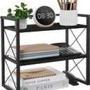 YINMIT Desktop Shelf Organizer, 2 Tier Office Shelves, Wood Desk Organizer Storage Rack and Freestanding Display Shelf for Office, Dormitory, Home(Black)