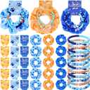 Suncalla 45 Pcs Blue Dog Theme Party Favor Blue and Orange Paw Print Bracelet and Scrunchie Bulk Cartoon Thank You Gift Cards for Girls Birthday Party Decor Silk Hair Ties Paw Friendship Bracelets