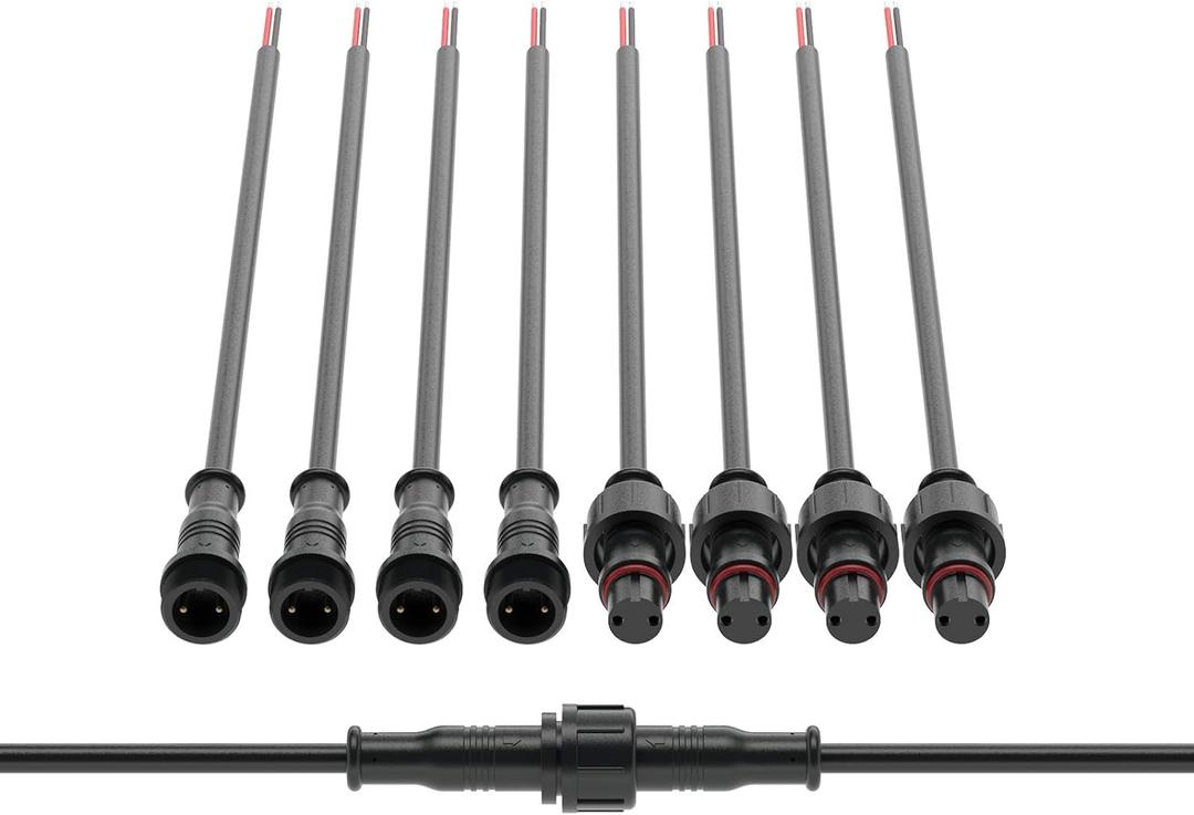 BTF-LIGHTING 2 Pin Electrical Connector 22AWG IP65 Male Female Connector 7.87in/20cm Extension Cable for Car,Truck,Boat,Indoor/Outdoor LED Strip Lights/String 15mm Nut Small Size 5 Pairs