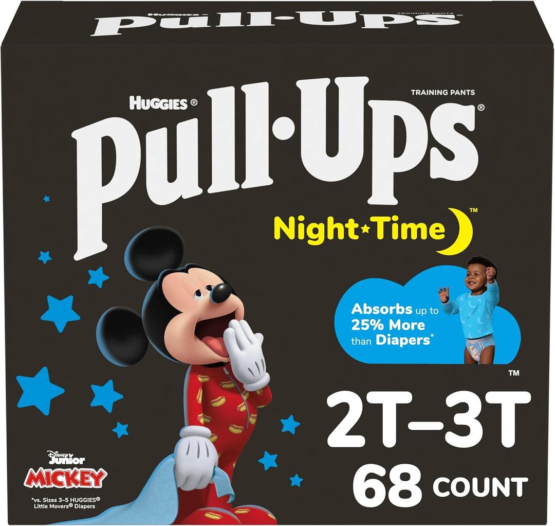 Pull-Ups Boys' Night-Time Potty Training Pants, Size 2T-3T Overnight Training Underwear (16-34 lbs), 68 Ct