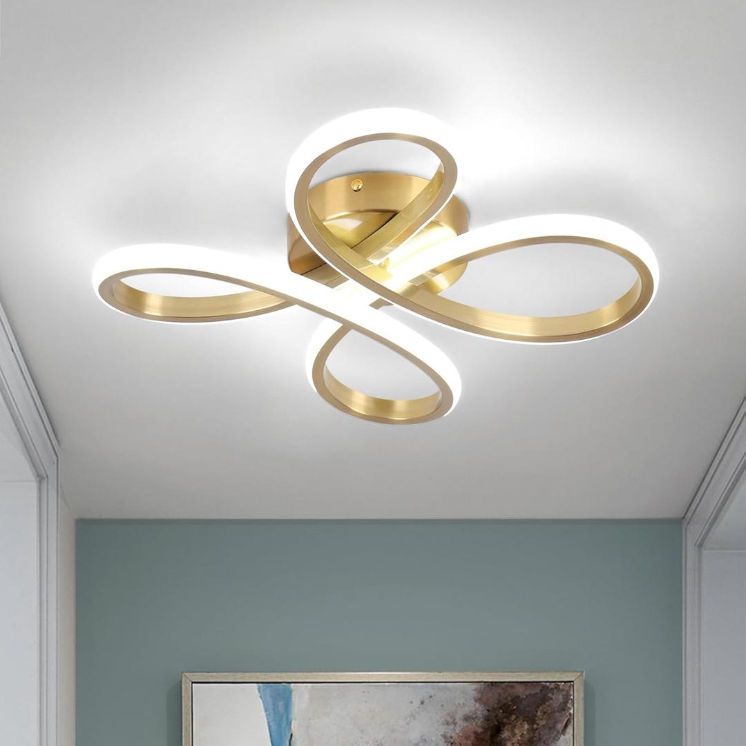 ADISUN Modern LED Ceiling Light, 6000K Semi Flush Mount Ceiling Light Fixture, Modern Ceiling Lights for Hallway Bedroom Corridor Aisle Bathroom Indoor Ceiling Lamp (L14.56*W14.56*H2.4) (Gold)