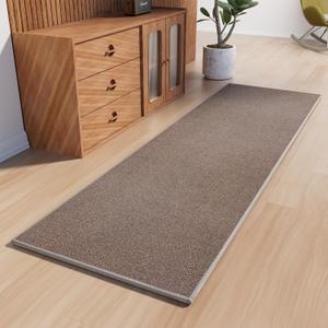 AREDO Runner Rug with Non Slip Rubber Backing, Washable Soft Floor Carpet for Kitchen, Hallway, Entryway Indoor, Bedroom, Laundry, Low Pile Area Rugs, Solid color with Pointillism style, 2*8 ft BROWN