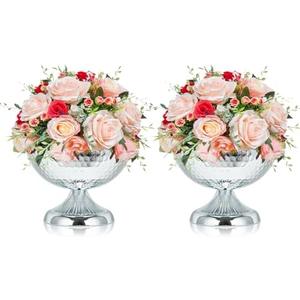 Kolnlala Metal Urn Vases for Centerpieces - 6.3" Tall Flower Pot Planters, Wedding Table Decor, Party Reception, Home Floral Arrangement (2, Silver)