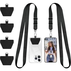 Doormoon Phone Lanyard, Universal Adjustable Neck Strap for Phone Case Keys ID Badges Cell Phone Lanyard Compatible with iPhone, Samsung, Most Smartphones, 2 Pack, Black Black