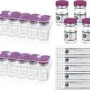20 Pcs 5ml Sealed Sterile Empty Vials with Self Healing Injection Port Glass Penicillin Bottle with 20 Label Stickers (Purple)