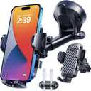 HTU 2025 Best Car Phone HolderUltimate 5-in-1 & Upgraded 100+LBS Strongest SuctionTrue Military-Grade & Safety Cert Windshield Phone Mount, Dashboard Vent Stand for iPhone Android & Truck, Black