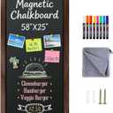 Large Magnetic Chalkboard for Wall, 58 x 25 Inch Solid Wood Framed Brown Magnetic Board, Wall Mounted Chalk Board for Kitchen, Restaurant, Food Truck and Calendar Board