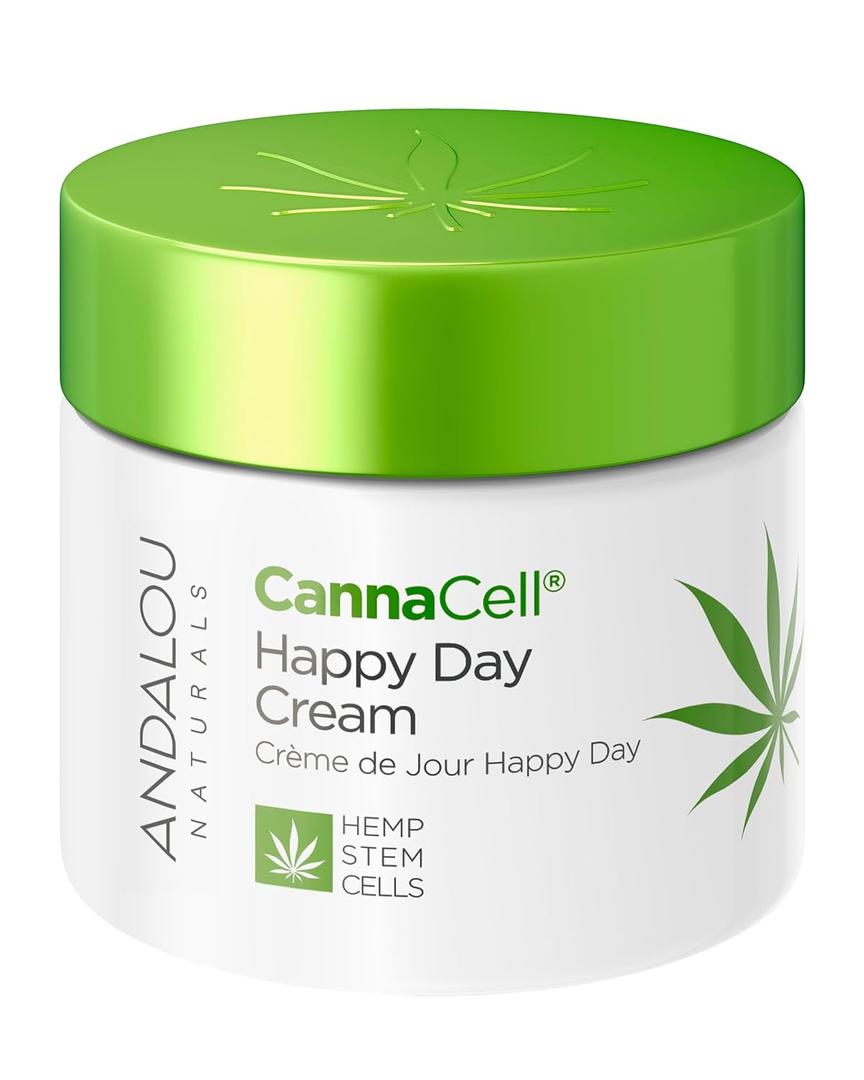 Andalou Naturals Cannacell Happy Day Cream - Hydrating Face Moisturizer with Nourishing Stem Cells - Rich in Vitamins, Plant-Based Proteins, & Omegas for Glowing Skin - 1.7 Fl Oz