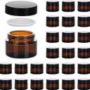1oz Glass Jar with Lid, Hoa Kinh 30Pack Amber Round Containers Cosmetic Glass Jars with Inner Liners and Black Lids Travel Jars for Storing Lip and Body Scrub, Lotion, Body Butter, Bath Salts, Liquid