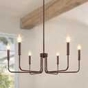 Rviezza 28.74"/6-Light Farmhouse Chandelier for Dining Room Lighting Fixtures Hanging, Oil Rubbed Bronze Candle Chandelier Rustic Industrial Modern Chandelier for Living Room, Bedroom, Foyer, Kitchen