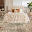 Farmhouse Floor Rugs for Living Room - Brown and Green Dining Room Area Rugs 8x10 for Bedroom, Washable, Soft, Lightweight & Stain Resistance, Neutral Dark Vintage Medallion Decor, Distressed Design