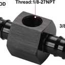 3/8 Hose Barb Inline Fuel Pressure Gauge T Fitting Adapter Union with 1/8 NPT Sensor Gage Port Aluminum Black