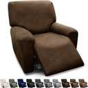 Chair Covers 4-Pieces Recliner Chair Covers 1 Seater Cover for Recliner Chair Leather Look Recliner Slipcovers with Pockets Spandex Fabric Furniture Covers(Recliner, Dark Brown)