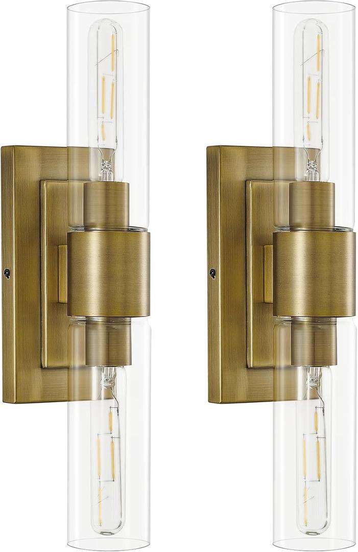 Brass Wall Sconces Set Of Two,19 IN Bathroom Vanity Light,Bedroom Wall Light Fixtures,Brass Hardwired Sconces With Clear Glass For Stair Living Room Hallway Besides Mirror Porch Foyer E26 Base Brass Wall Sconces Set Of Two,19 IN Bathroom Vanity Light,Bedroom Wall Light Fixtures,Brass Hardwired Sconces With Clear Glass For Stair Living Room Hallway Besides Mirror Porch Foyer E26 Base