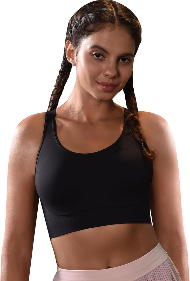 Cordaw Women's High Support Sports Bra, Adjustable Straps & Molded Cups, Racerback Workout Top Black L