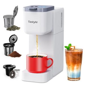 Tastyle Single Serve Coffee Maker for K Cup, Ground and Tea, Hot and Iced Coffee Machines with Bold Setting, 6 to 16 Oz Brew Sizes, Compact for Small Spaces, White (2.0 Version) 