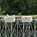 Dahey 4 Pcs Metal Iron Hanging Flower Pots for Railing Fence 15.7 Inch Hanging Bucket Pots Countryside Style Window Flower Plant Holder with Detachable Hooks for Garden Yard Home Decor, White