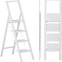 SOLADDER Step Ladder 4 Step Folding Stool with Anti-Slip Widened Sturdy Pedal and Handgrip, Portable and Multi-Use Iron Stepladder for Home, Kitchen, 300 lbs Capacity -Pure White