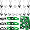 JOVITEC 46 Pieces Soccer Party Favors Set Include 15 Pcs Soccer Keychains Bulk 16 Pcs Motivational Silicone Wristband 15 Pieces Sports Goodie Bags for Fan Appreciation Sports Party Gifts