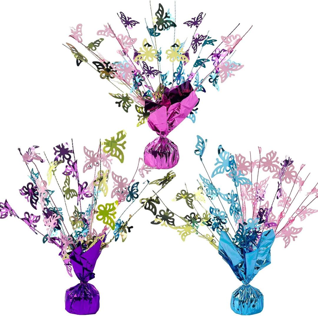 3 Pack Butterfly Table Decorations Metallic Foil Spray Centerpieces Multicolor Butterflies Glitter Burst Table Centerpieces for Butterfly Birthday Party Supplies