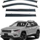 4pcs Smoke Tint with Chrome Trim Outside Mount Tape On/Clip On Style PVC Sun Rain Guard Vent Window Visors Compatible with 14-23 Cherokee