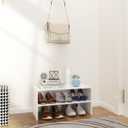 2-Tier Stackable White Shoe Rack, Wooden 2-Shelf Shoe Organizer Freestanding Shoe Storage Stand for 6-9 Pairs, Perfect for Closet, Entryway, Office Use - Modern White