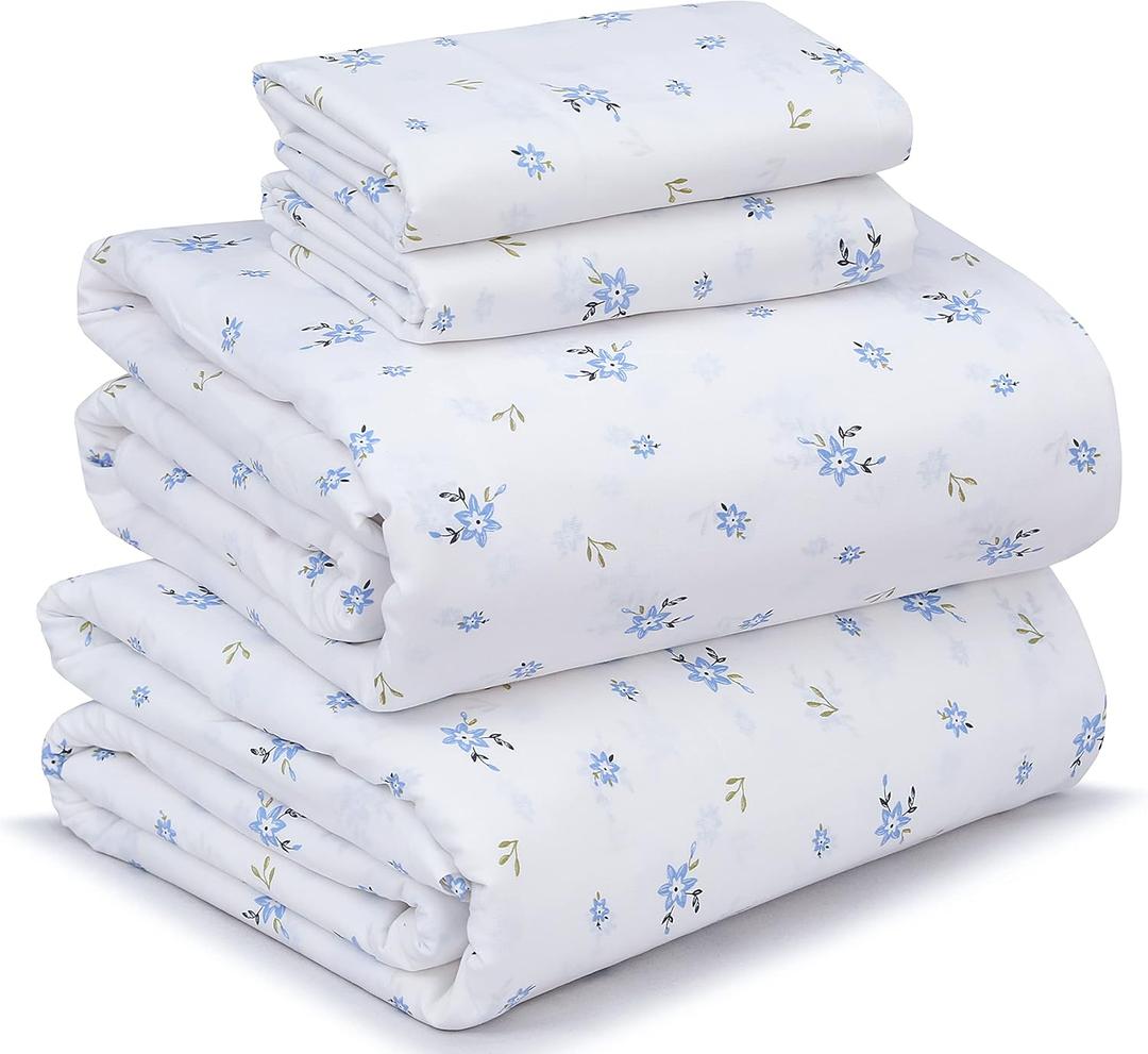 RUVANTI 100% Cotton Sheets  Full Size Percale Bedding, Cooling & Breathable Floral Design, Durable with a Crisp, Soft & Comfortable Feel, 16" Deep Pocket, 4-Piece Set, Phulkari