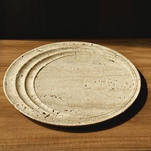 Astavostone Natural Travertine Tray 9.5'' Cream Beige Marble Decorative Tray, Fruit & Vase Display Plate, Decorative Catchall for Keys, Jewelry & Objects on Table, Island or Entryway Counter Decor