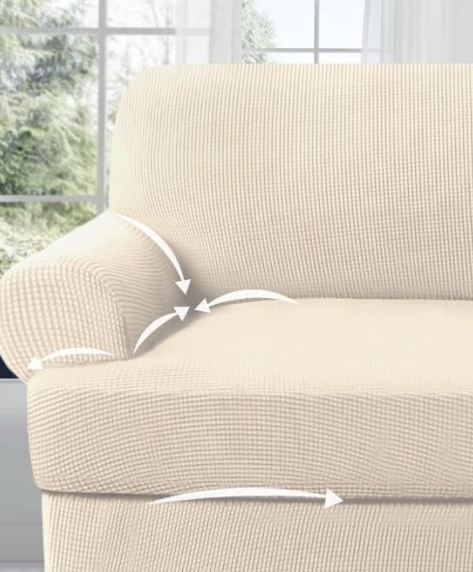 Couch Cover Velvet, Stretch Sofa Covers for Separate Main Cover/Backrests and Seat Cushions Couch Cover, for Living Room Furniture Slipcovers (Medium Beige,Large Seat 2 Piece)