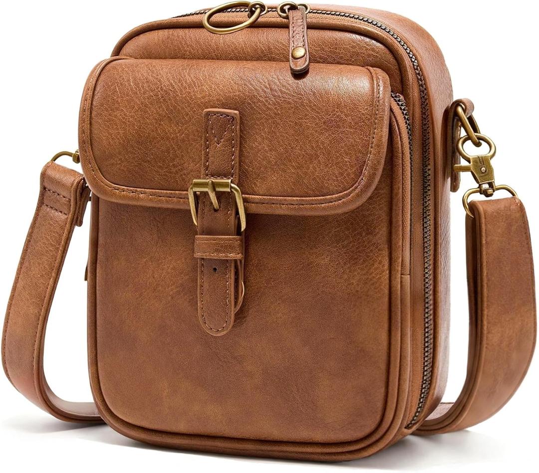 Small Crossbody Bags for Women Vegan Leather Messenger Purses, Vintage Wallet Anti Theft Shoulder Handbags with Card Slots (Retro Brown)