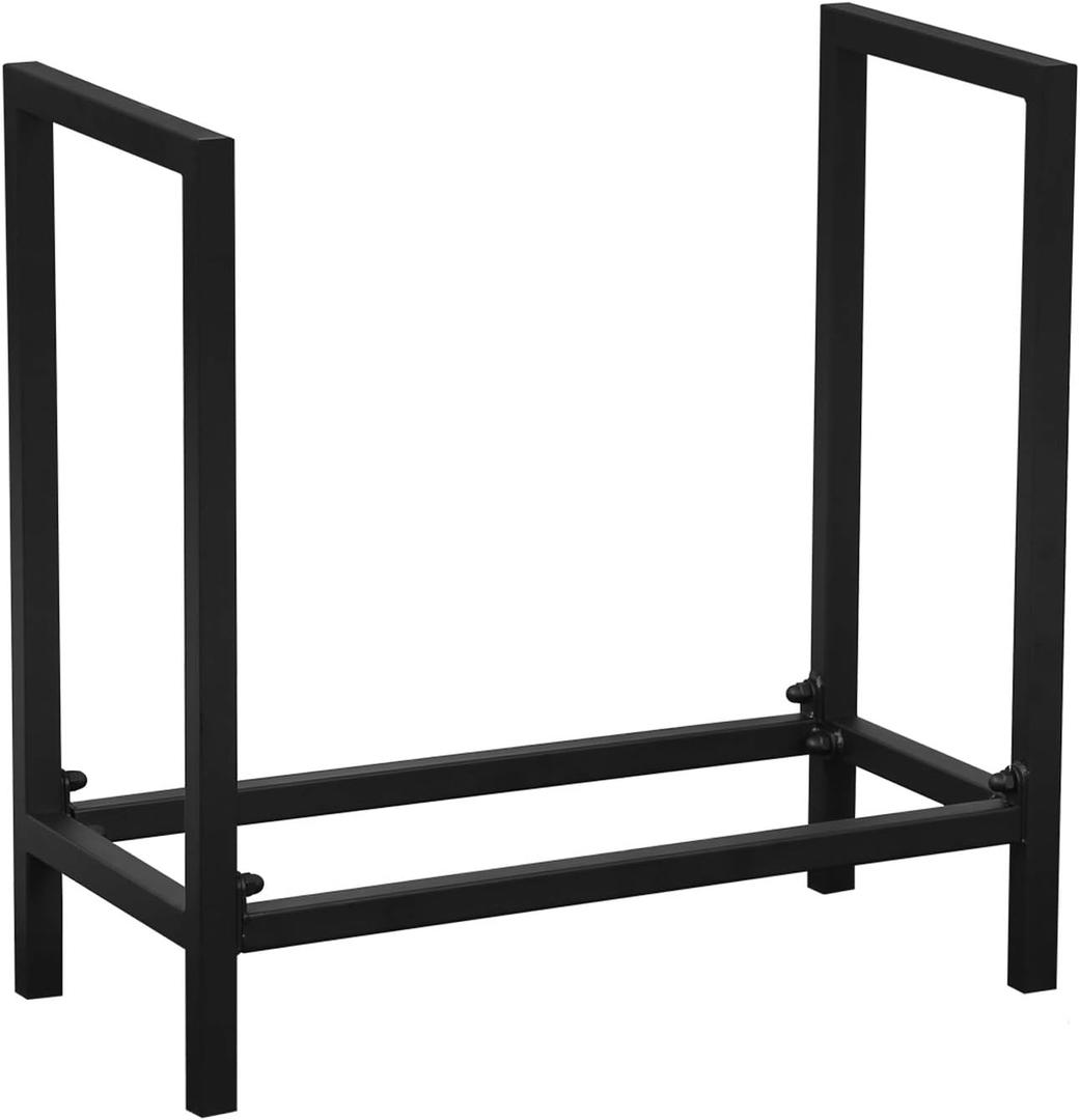 MBQQ Industrial Rustic 24" Firewood Log Rack for Home Fireplace Decoration, Indoor/Outdoor Wrought Iron Firewood Holder, Metal Lumber Storage Rack, Black