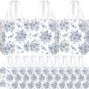 Supervitae 24 Pack Blue Floral Theme Gift Bags Medium Floral Party Favor Flower Totes Reusable Totes Non Woven Goodie Bags for Wedding Birthday Baby Shower Family Holiday Travel(9.8" x 7.9" x 3.9")