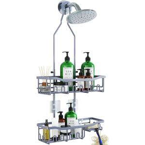 Shower Caddy, Upgraded Extended Length Shower Caddy Over Showerhead No Blocking to Showerhead, Rustproof Bathroom Organizers and Storage with Hooks Shampoo Soap Holder, Large Hanging Caddy
