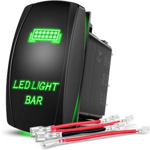 Nilight - NI-RS05 LED Light Bar Rocker Switch 5Pin Laser On/Off LED Light 20A/12V 10A/24V Switch Jumper Wires Set for Jeep Boat Trucks (Green)