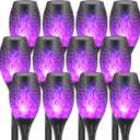 12-Pack Solar Flickering Flame Torches  Waterproof Outdoor Solar Lights for Yards, and Flame Torches for Patio and Pathway Decorations (Purplle)