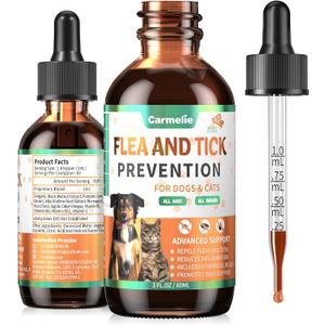 Oral Flea and Tick Support for Dogs and Cats, Natural Dog Flea and Tick Defense, Cat Flea Drops Supplements with Vitamin for Pets - All Breeds and Ages - Bacon
