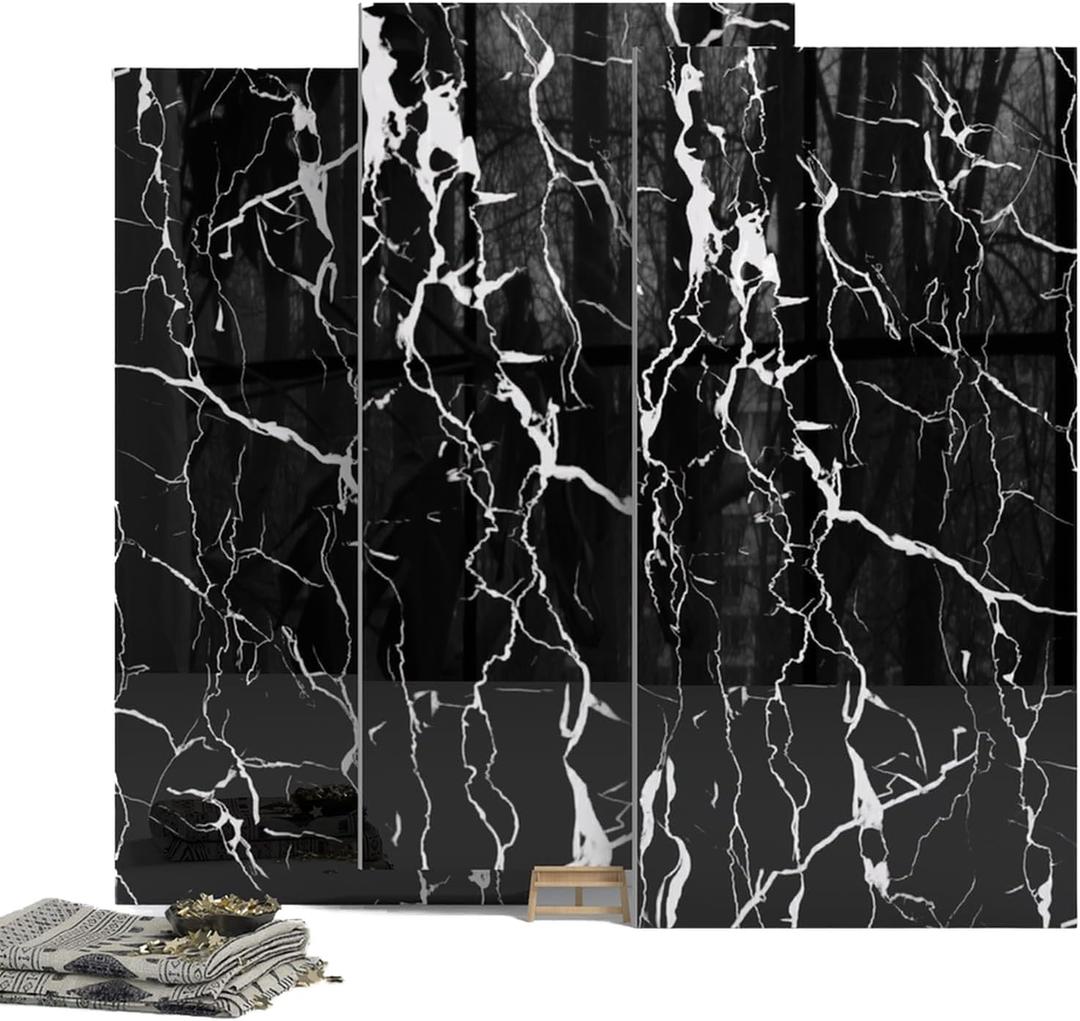 10-Pack Peel and Stick Black Marble Wall Panels (11.8" x 23.6")  19.4 Sq. Ft. Waterproof PVC Tiles for Kitchen, Bathroom, Living Room & Accent Walls  Heat-Resistant Self-Adhesive Backsplash Tiles