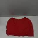 GORGLITTER Women's Ruched Deep V Neck Button Front Smock Lantern Sleeve Crop Top Blouses (Medium, Burgundy)