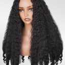 PREMPO Afro Wig V Part Kinky Curly Wigs for Black Women, 180% Density Wear and Go Glueless Wig with Unique Bouncy Curls in the End, Synthetic No Leave out Clip in (#1B Black wig, 24 Inch)