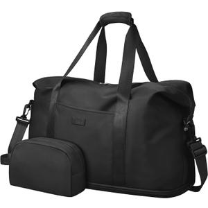 Expandable Travel Duffle Bags Weekender Overnight Bags for Women Men Hospital Bag for Women Labor Delivery with Toiletry Bag Waterproof (Large, Black)