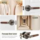Walnut Wood Passage Door Lever, Keyless Function for Hallway and Closet Room Door Lock Zinc Alloy Base (1 Pack, Antique Brass, Passage)