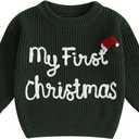 Baby Girl Boy Sweater My First Christmas Outfit Letter Knit Newborn Infant Fall Winter Clothes Pullover Top (0-3 Months, Dark Green)